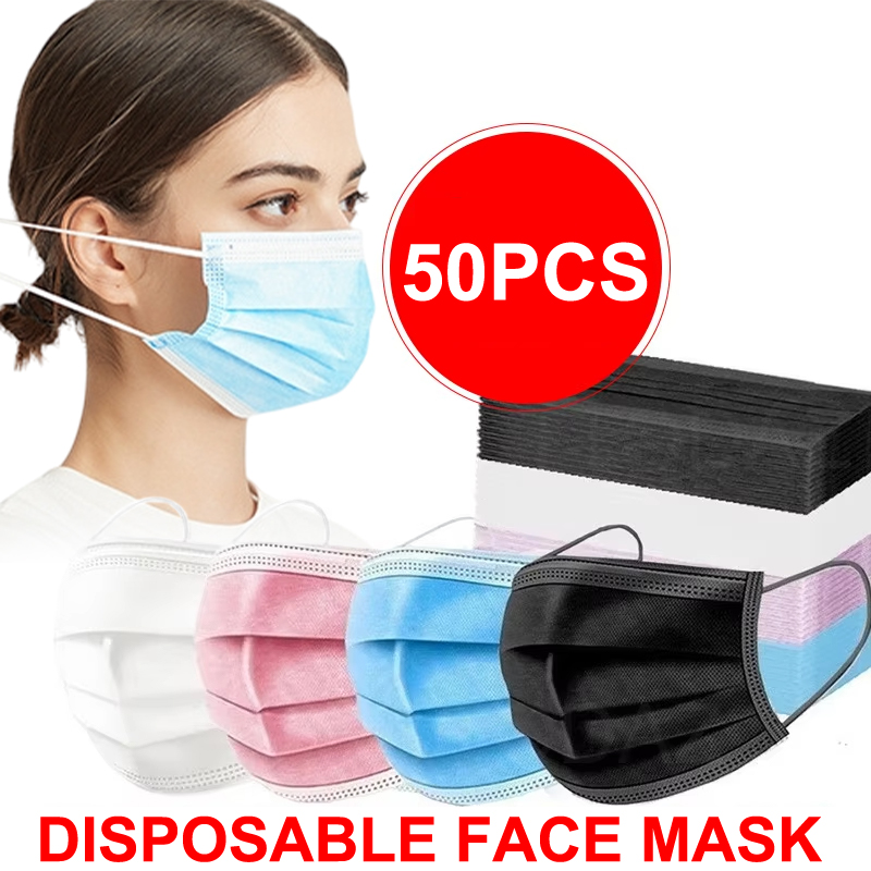 Disposable Mask Blue - 50 قطعة 3-layer قناع أقنعة الوجه